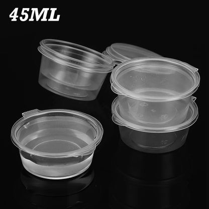 100pcs 45ml Disposable Sauce Cups Plastic Takeaway Cup with Lids Spices Food Packaging Containers Restaurant Kitchen Supplies