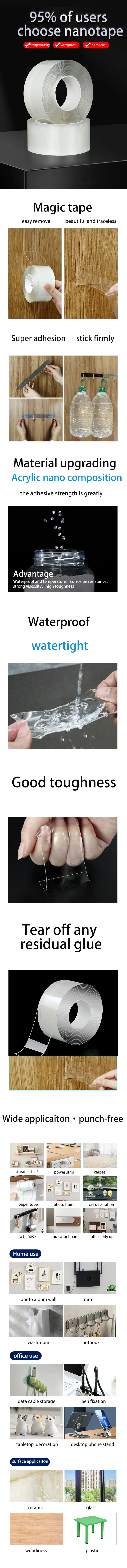 nano tape double sided  NanoTape Double-Sided Adhesive Tape  High Viscosity and Is Fixed On The Wall Without Leaving Traces