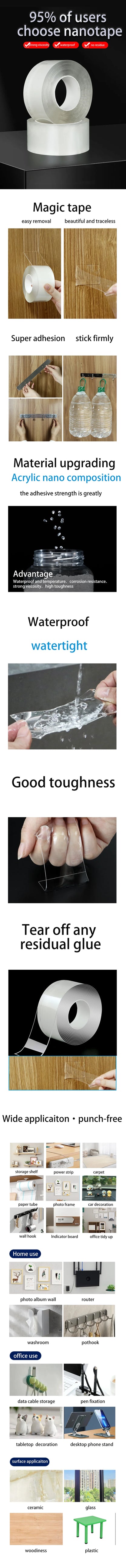 nano tape double sided  NanoTape Double-Sided Adhesive Tape  High Viscosity and Is Fixed On The Wall Without Leaving Traces