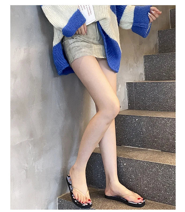 Flip Flops Trendy Summer Outerwear Fashionable Clip On Beach Slippers Anti Slip Couple'S Splint Slippers Leisure Convenience