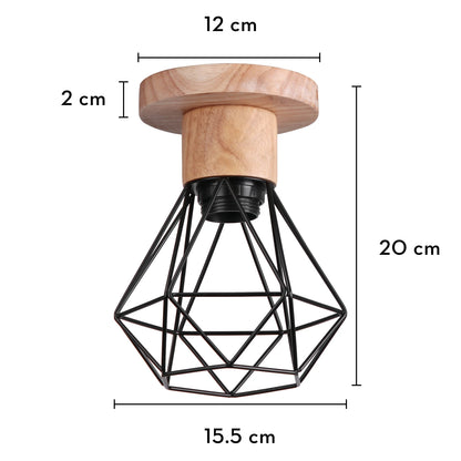 LED E27 Ceiling Lights Vintage Industrial Wood Ceiling Lamp for Kitchen Living Room Bar Restaurant Wire Cage Lampshade Lighting