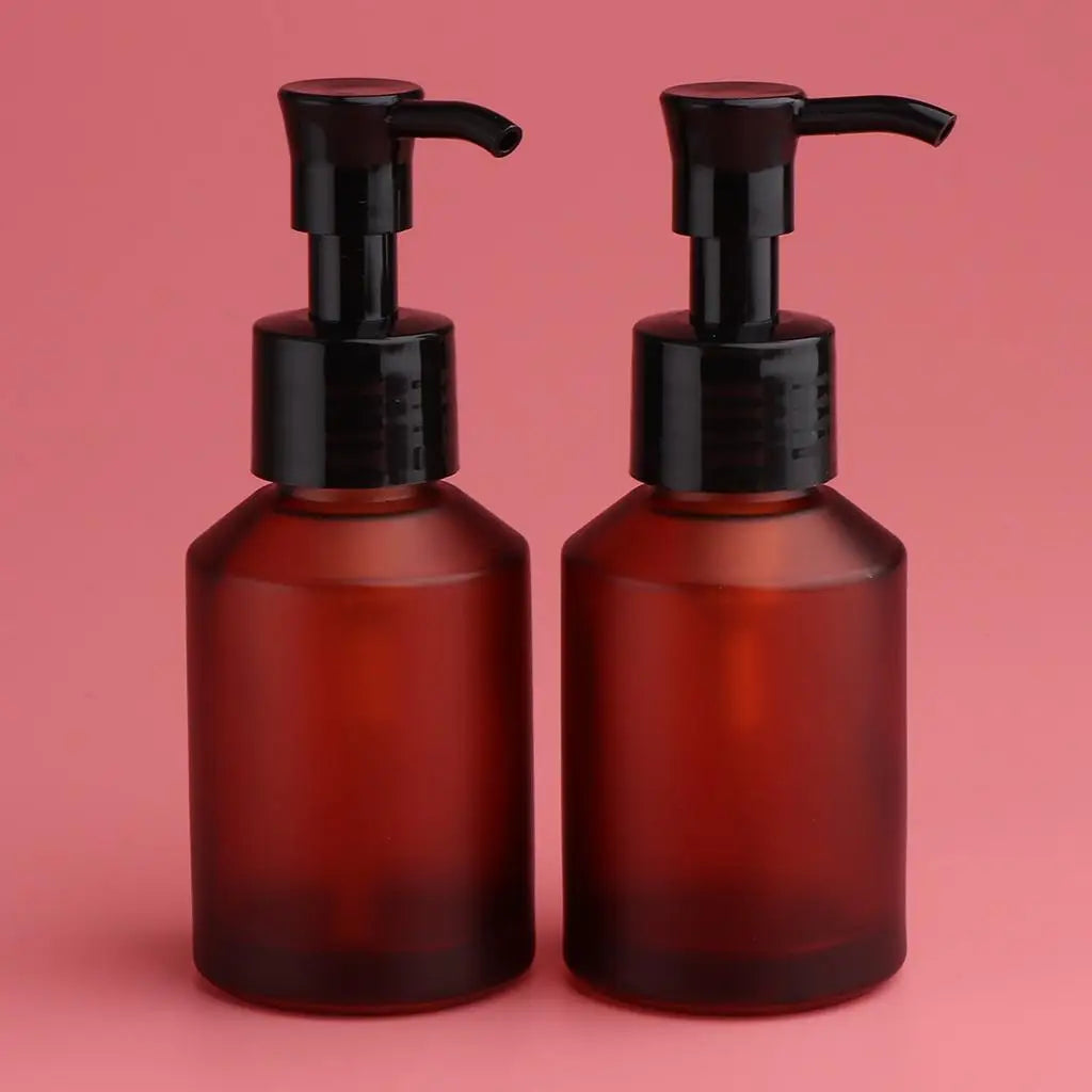 of 2Pcs Refillable Glass Pump Bottles for Dispensing Lotions, Shampoos and Massage Oils