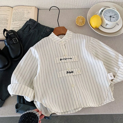 Children's Shirts 2025 Spring New Products Boys Embroidered Girls Striped Shirt Top Tide H0085