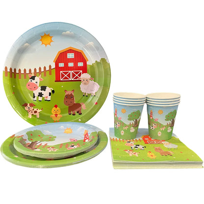 Farm Animals Disposable Tableware Paper Plates Cups Napkins Kids Farm Theme Birthday Party Decoration Supplies