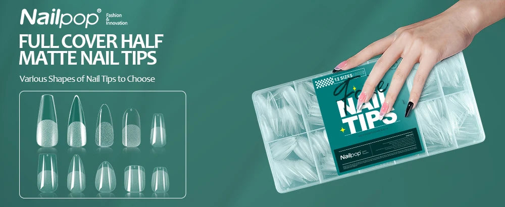 NAILPOP Soft Gel Nail Tips 600PCS Pre-Buff Full Cover Coffin Almond  Oval Shaped Nail Extenison Tips Half Matte Gel X Fake Nails