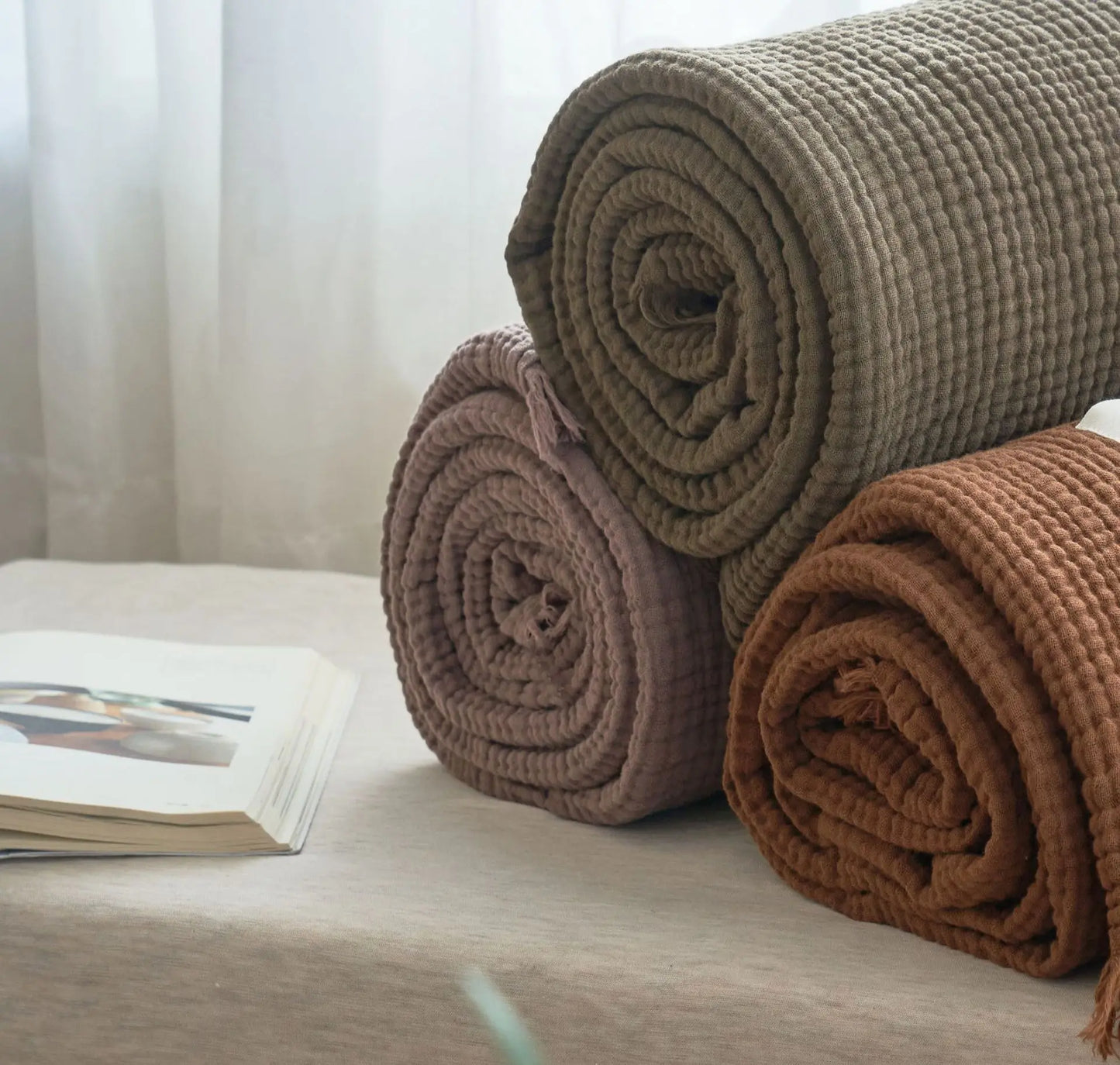 Soft Cotton Blankets Four Layers Of Gauze Sofa Cover Throw Blanket with Tassel Office home Decorative all season