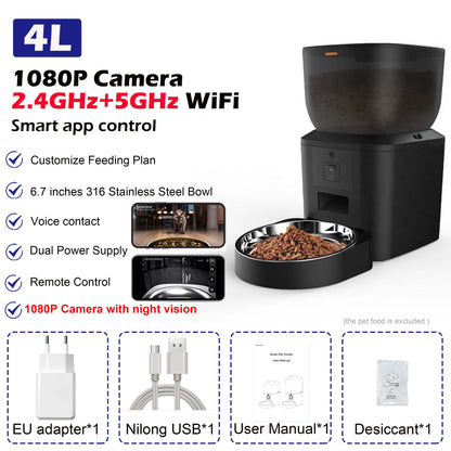 Furpipi 8L Smart Automatic Cat Feeders with 1080P HD Camera 5G WiFi Pet Feeder Tuya APP Control Automatic Cat Dog Food Dispenser