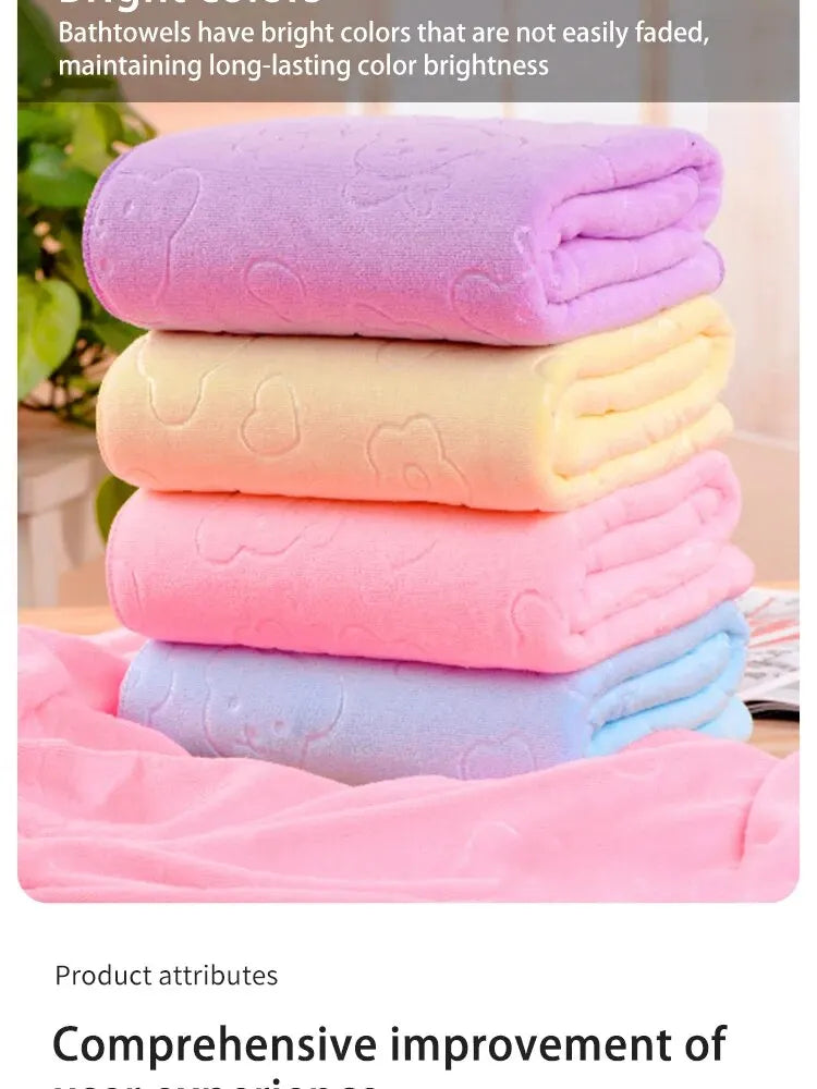 1pc Cute Bear Textured Lightweight Shower Towel, Super Fine Microfiber Absorbent Bath Towel, Beach Essentials, Bathroom Supplies