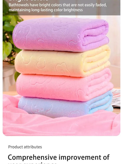 1pc Cute Bear Textured Lightweight Shower Towel, Super Fine Microfiber Absorbent Bath Towel, Beach Essentials, Bathroom Supplies