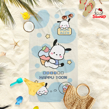 Adorable Cartoon-Printed Beach Towels: PomPomPuu, Pochacco, Cinnamo, and Kitty Designs! Suitable for towels, bath towels