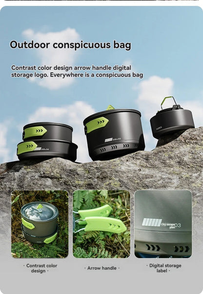 ALOCS Camping Cookware Set Outdoor Stove Kettle Frying Pan Picnic Equipment Complete Set of Portable Kitchen Gear for Hiking