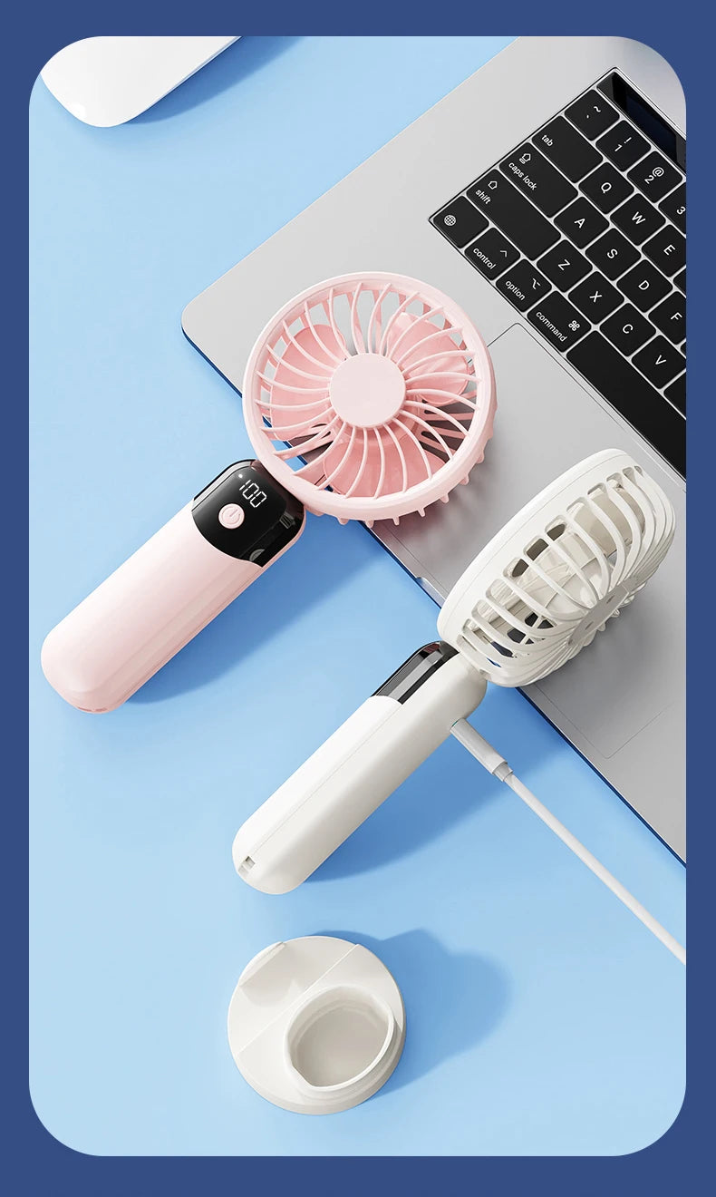 Portable Handheld Fan-LED Display Usb Fan, 6-Speed Wind, Rechargeable Portable Fan, Mini Fan for Home/Camping/Office