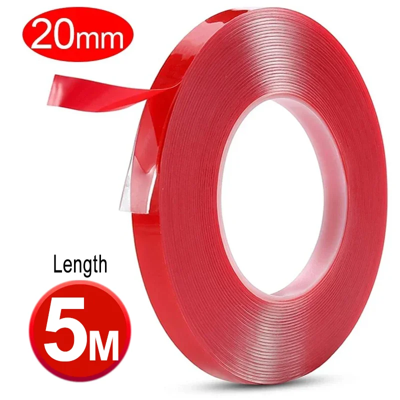 Double Sided Tape Nano Tape 3-5Meter 10/20/30mm Width Transparent Tape Washable Adhesive Nano Traceless Sticker Glue Red