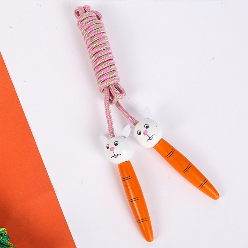 Kids Jump Rope Adjustable Cotton Braided Skipping Rope with Wooden Handle for Boys and Girls Fitness Training Fun Toy