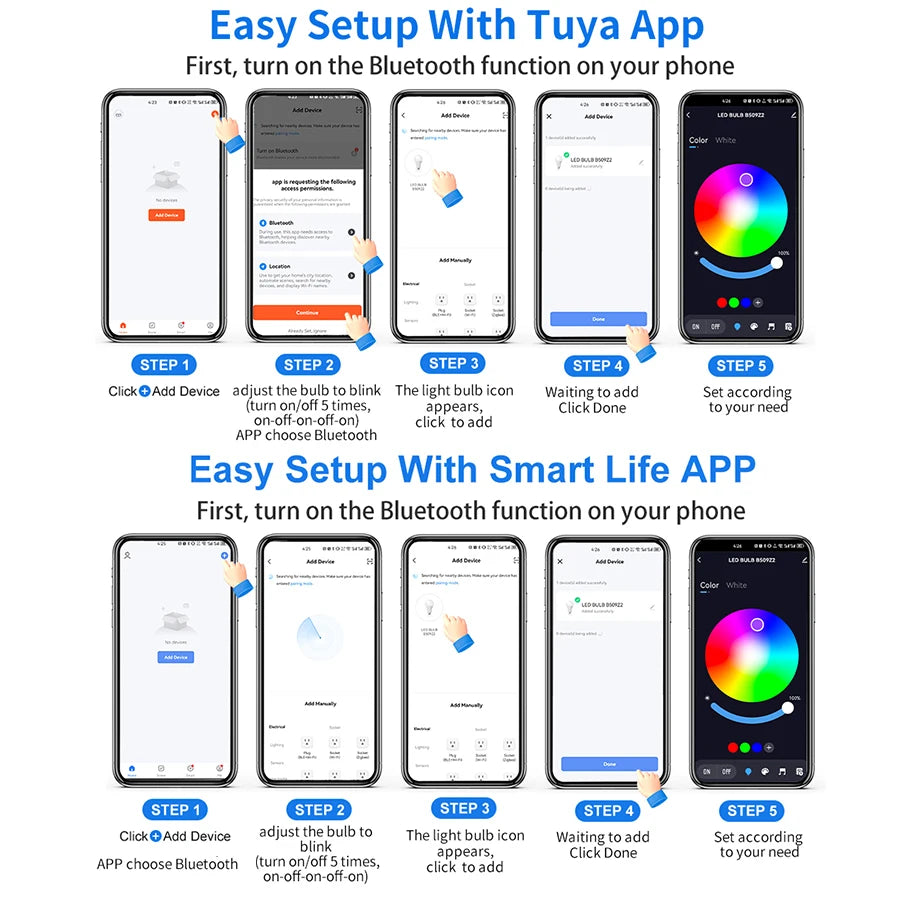 Tuya Smart LED Bulb E27 APP Control Dimmable Light Bluetooth RGB Lamp 220V Bedroom Decoration Party Lighting Smart Life