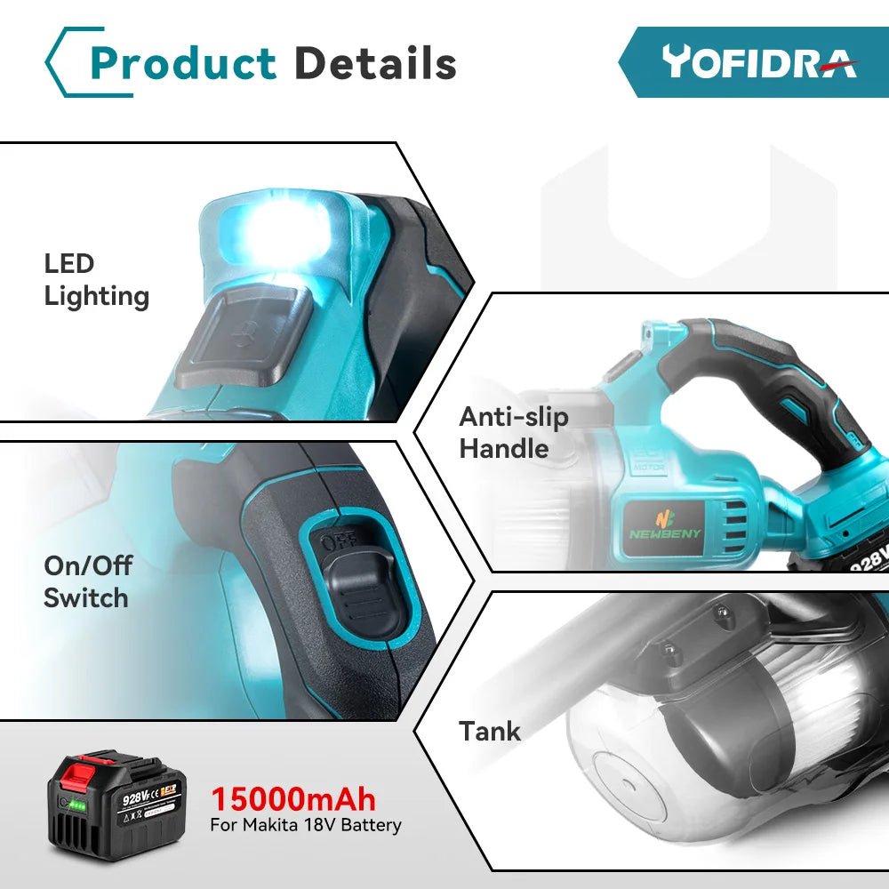 1000W Cordless Electric Vacuum Cleaner Handheld Rechargeable Household Indoor Cleaning Tools For 21V 18V Battery