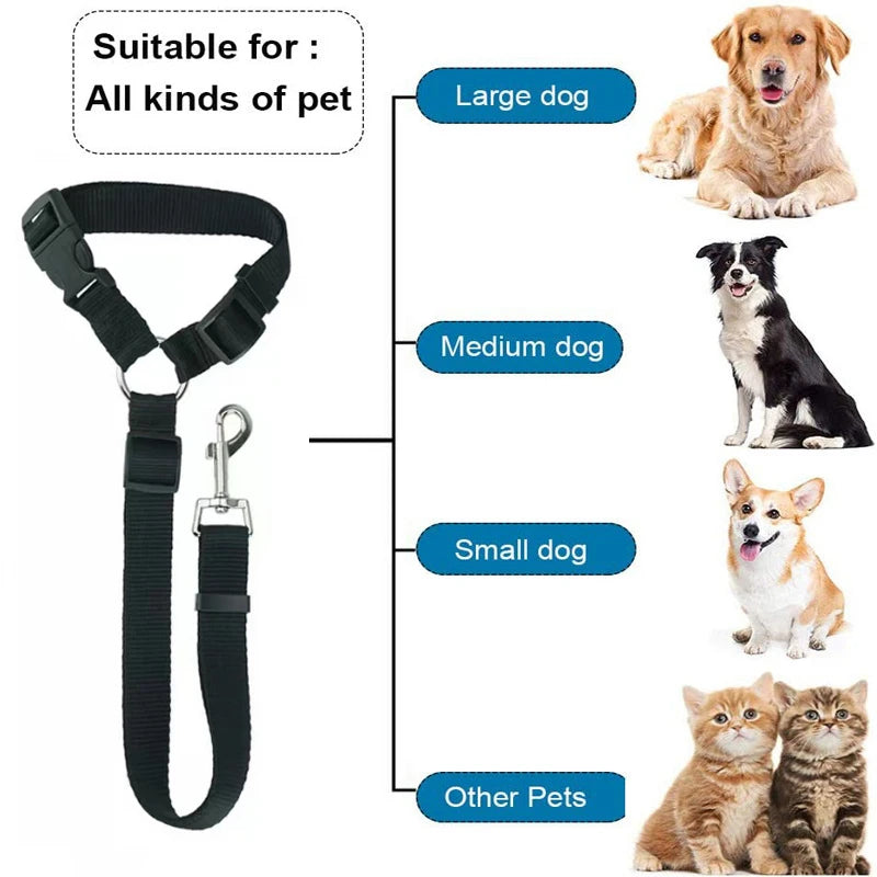 Car Seat Belt for Dogs, Two-in-one Nylon Leashes Backseat Safety Belt, Adjustable Dogs Harness Collar, Pet Accessories