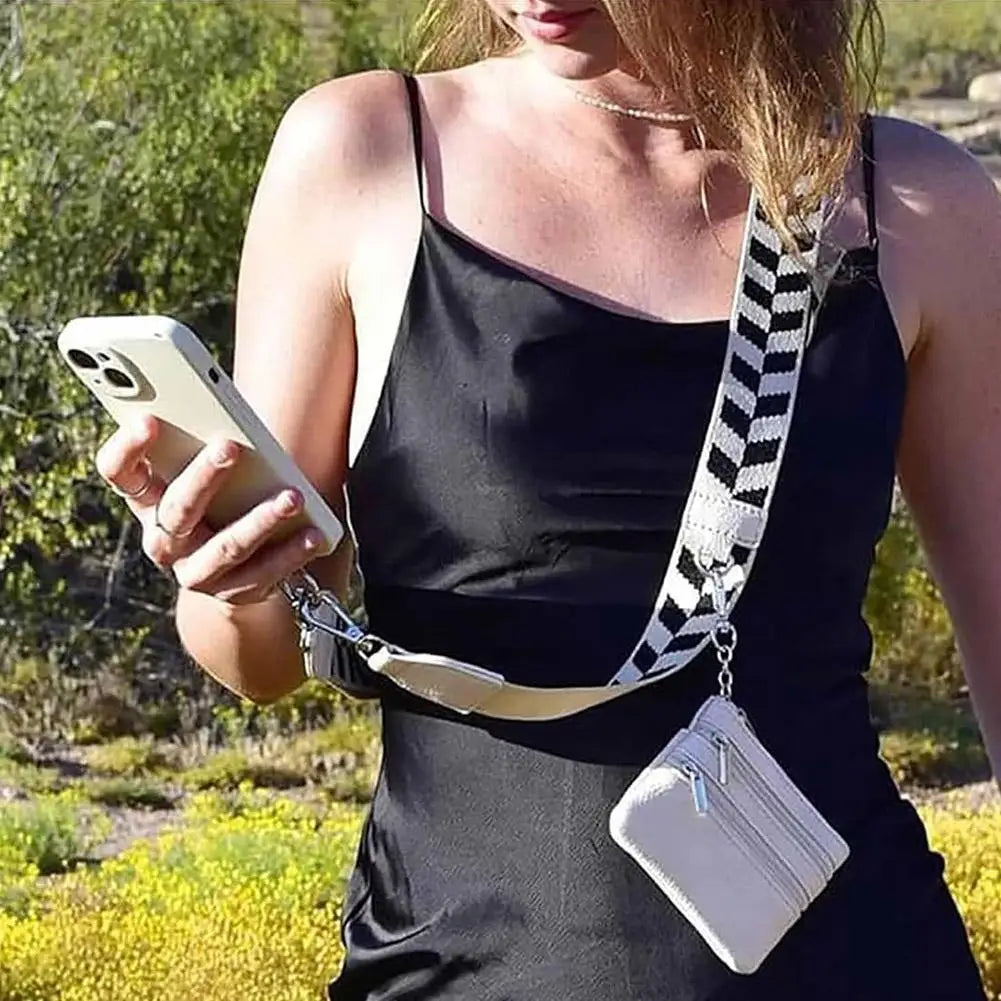 Phone Strap With Zippered Pouch Clip And Go Strap For Phone With Wallet Card Bag Crossbody Mobile Phone Storage Strap