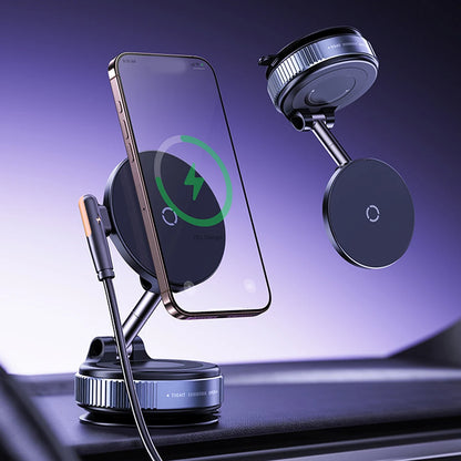 Foldable Magnetic Car Mount Mobile Phone Holder Wireless Charger Vacuum Adsorption Stand for iPhone 16 15 14 13 12 for MagSafe