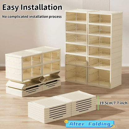 Widening Shoe Cabinet Transparent Heightening Shoes Box Thickened Foldable Sneaker Shoe Organizers Dustproof 12-grid Shoes Bins