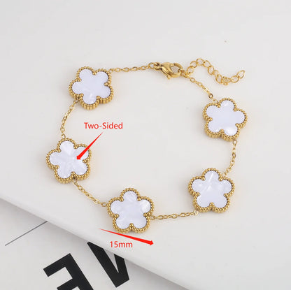 High Quality Hot Selling Plum Blossom Plant Five Leaf Flower Sweater Chain Bracelet Necklace Jewelry Set Stainless Steel Women's