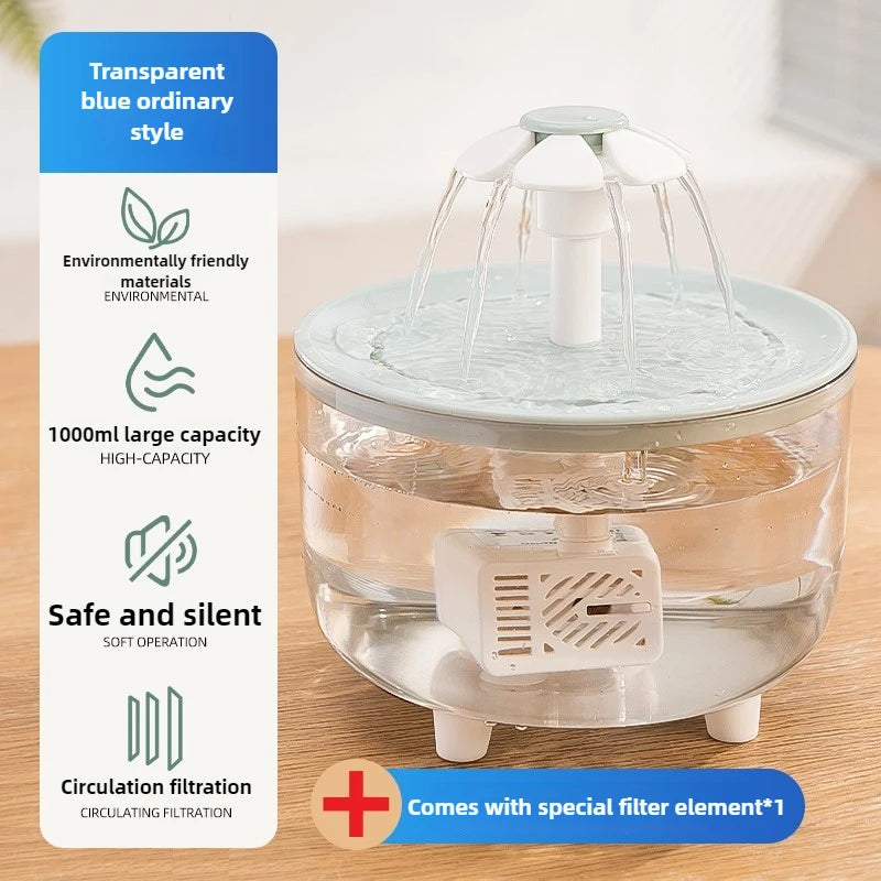 1L USB Electric Mute Pet Water Fountain Automatic Cat Drinking Bowl Filter Quiet Dispenser with Carbon Filter for Fresh Water