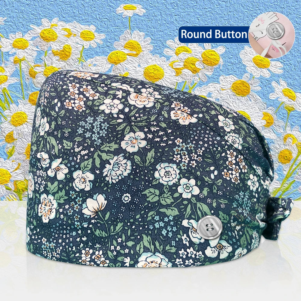 Cotton Lab Work Scrubs Caps Flower Printing Medical Scrubs Women Surgical Caps Health Service Caps Operator Hats Nursing Hats
