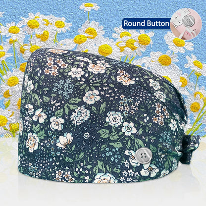 Cotton Lab Work Scrubs Caps Flower Printing Medical Scrubs Women Surgical Caps Health Service Caps Operator Hats Nursing Hats