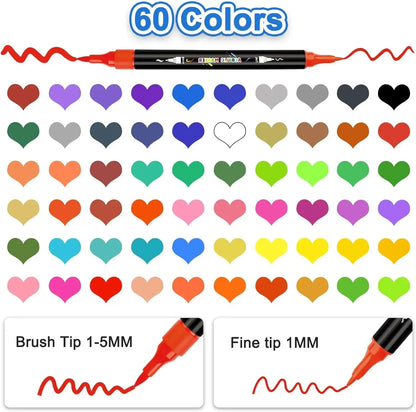 30/48/60 Colors Dual Tip Acrylic Paint Pens Markers Art Markers Set Drawing Markers for DIY Crafts Making Art Brush Set Supplies