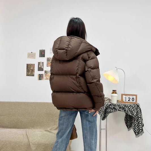 2025 New Women's Hooded Down Jacket 90% Duck Down Thickened Short Down Jacket Casual Versatile Fashion Cuffs Label Warm Coat