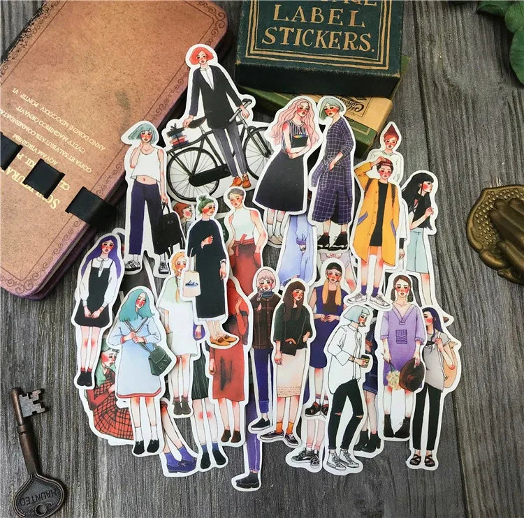 Cute girls in the stationery shop Stickers Scrapbooking Craft Diary Album Phone Computer Seal Stickers Decorative