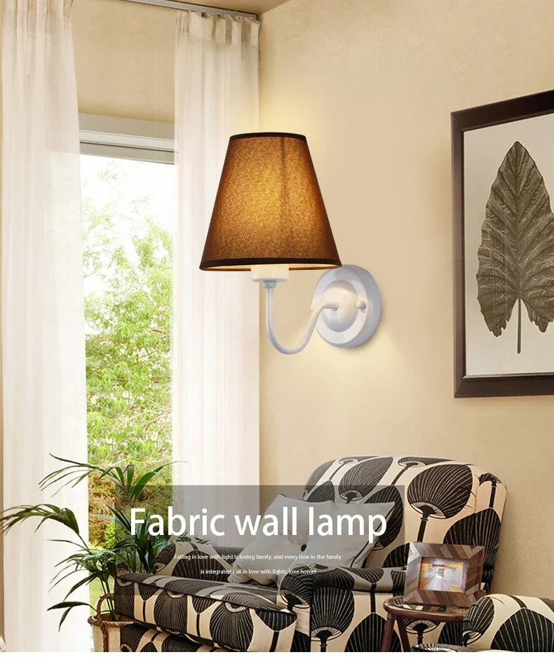 LED Retro Wall Lamp E27 Minimalist Creative Fabric Decorative Lamp Bedroom Hotel Bedside Study Indoor Household Lighting Fixture