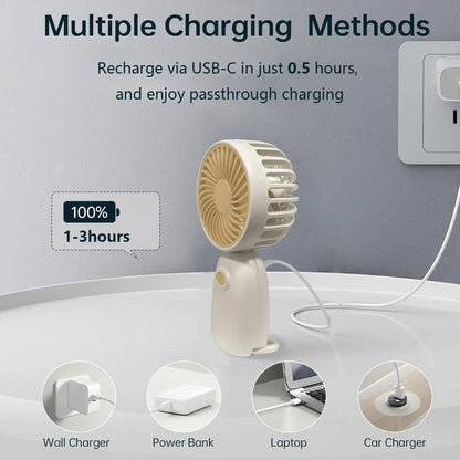 Mini Portable Fan Cute Handheld USB Rechargeable Battery Operated Lightweight Small Personal Fans with 3 Speeds for Outdoor