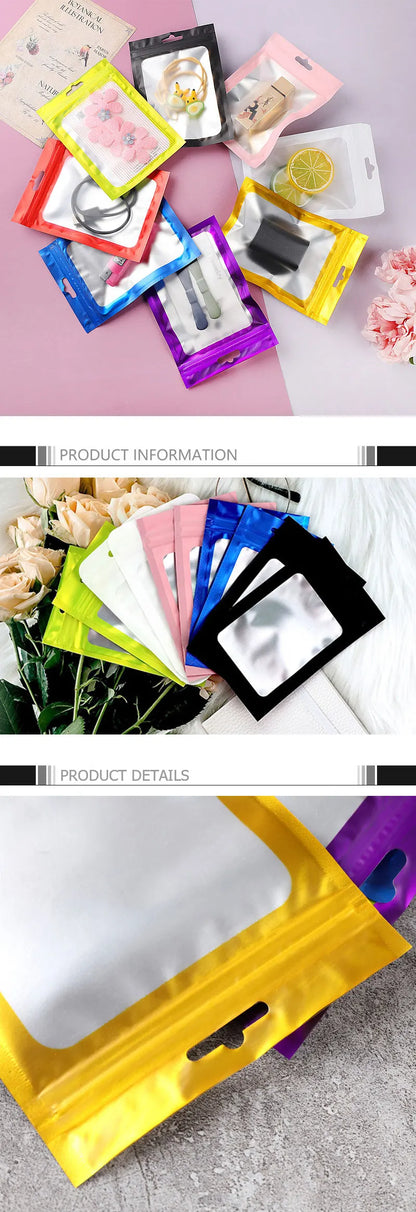 50Pcs Thicken Ziplock Bags Colorful Resealable Zipper Bags Pouch Jewelry Display Electronics Accessories Packaging Storage Bags