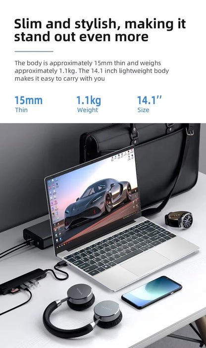 14.1" New Ultra Slim Laptop Computer Portable Windows 11 Intel Core i7-7500U Notebook 12GB RAM 1TB 2TB SSD Office Study Laptops