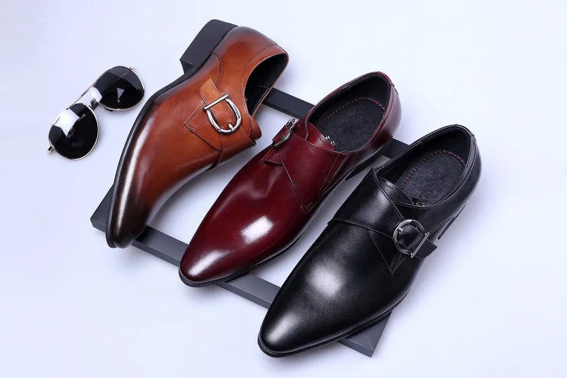 Men's Pointed Toe Business Leather Shoes Comfortable Wear Shoes Metal Buckle Men's Shoes Dress Shoes Men Wedding Shoes Sz 39-48
