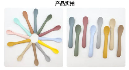 Silicone Baby Learn To Eat Spoon Small Curved Spoon Soft Rubber Feeding Silicone Cutlery Baby Training Spoon