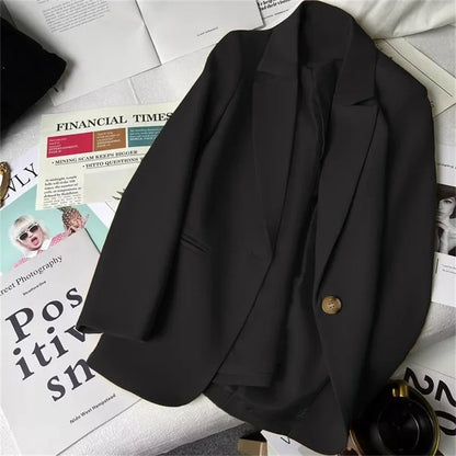 Office Lady Elegant Single Button Blazer Women New Autumn Long Sleeve Slim Jackets Casual Chic Tops Coats Outerwears Female