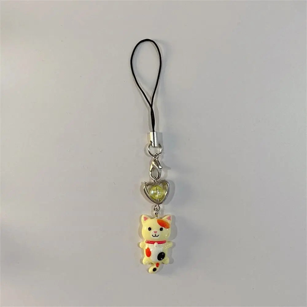 Cat Pendant Phone Strap Anti Lost Keychain Y2K Phone Charm Heart Cute Phone Lanyard Women Girls Phone Accessories