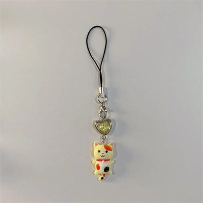 Cat Pendant Phone Strap Anti Lost Keychain Y2K Phone Charm Heart Cute Phone Lanyard Women Girls Phone Accessories