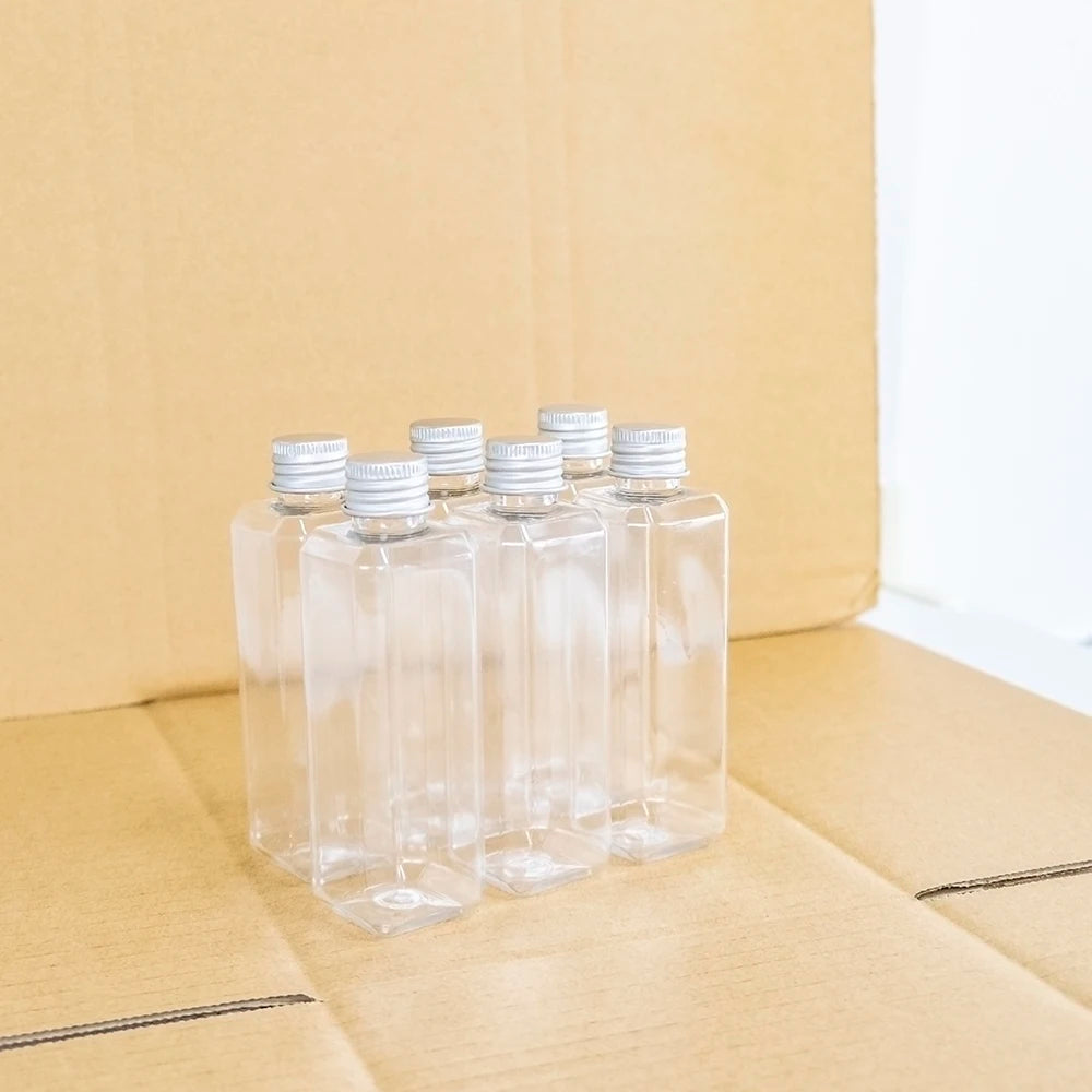 100ml Rectangle Bottles Travel Kit Refillable PET Plastic Square Portable Jar With Aluminium Screw Cap Leakage Proof Healthy