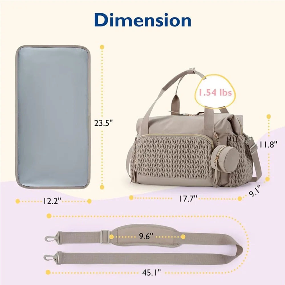 Multifunction Mommy Diaper Bag with Insulated Pocket Changing Pad Portable Baby Diaper Bag Large Capacity Nappy Waterproof Bag