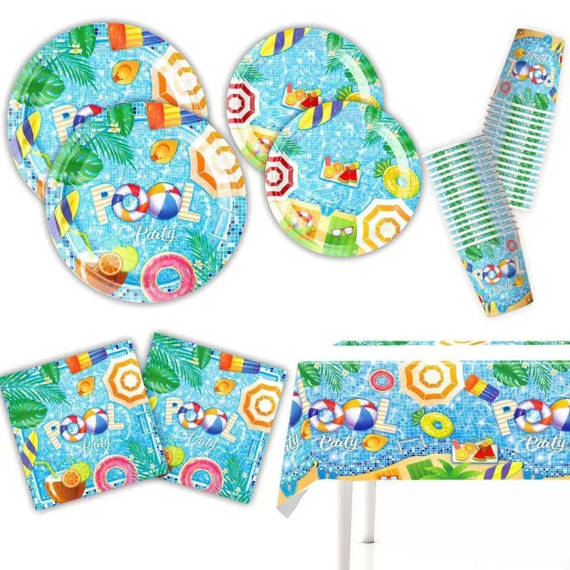Summer Swimming Pool Party Hawaiian Theme Party Birthday Party Cutlery Paper Plate Table Cloth Decoration