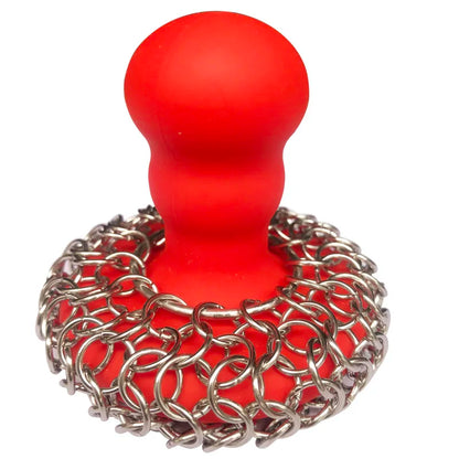 Chainmail Scrubber with Silicone Handle Cast Iron Cleaner for Cast Iron Grill Pan Skillet Wok Bakeware Cast Iron Scrubber