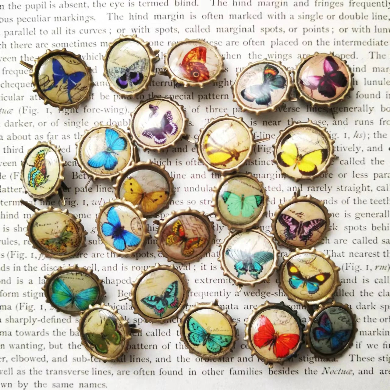 [MET004] 22-26pics Mixed Printing Metal Retro Brads for Scrapbooking Embellishment Decorative Beads Clothes Handmade Crafts