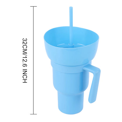 1000ml Snack Bowl Drink Cup with Straw 2 In 1 Stadium Tumbler Splash Proof Leakproof Popcorn Beverage Cup for Cinema Travel