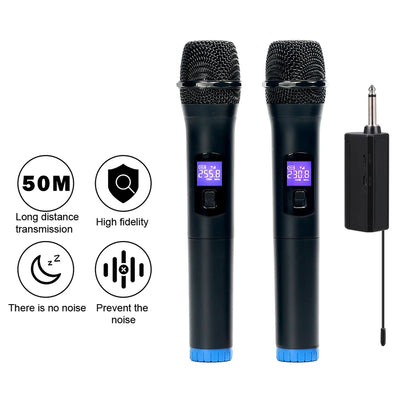 Multifunctional Dual Channel Wireless Microphone Cordless Handheld Mic LCD Display Professional Microphone Set