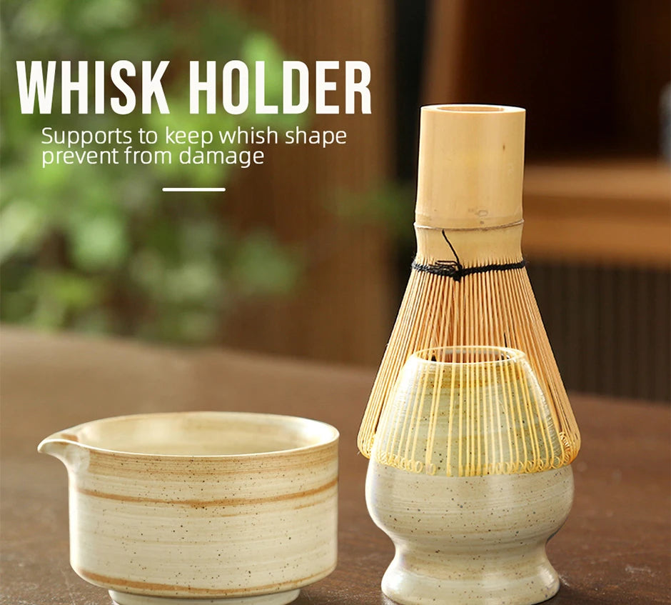 Matcha Set Japanese Tea Set Includes Matcha Bowl with Spout Matcha Whisk Holder Bamboo Matcha Whisk and Scoop Ceramic Matcha Kit