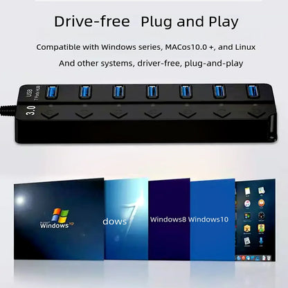 USB 3.0 Power Adapter 4/7 Port Multi USB Splitter Hub 3.0 USB Hub Multiple Expander Switch 30CM Cable Hub Docking Stations