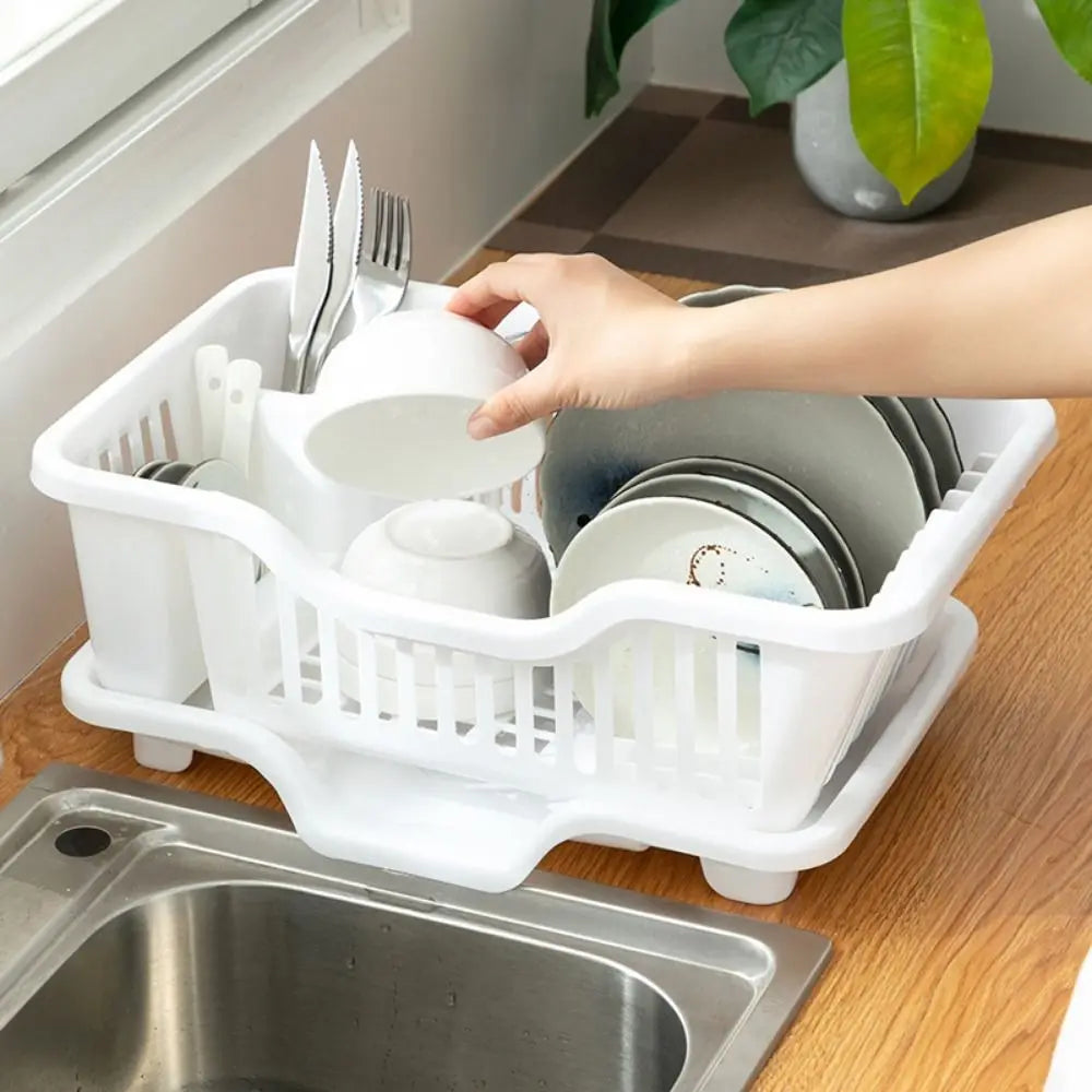 Kitchen Utensils Dish Drying Rack Drainer Rack with Drain Board Countertop Dinnerware Plates Bowls Chopsticks Spoons Organizer